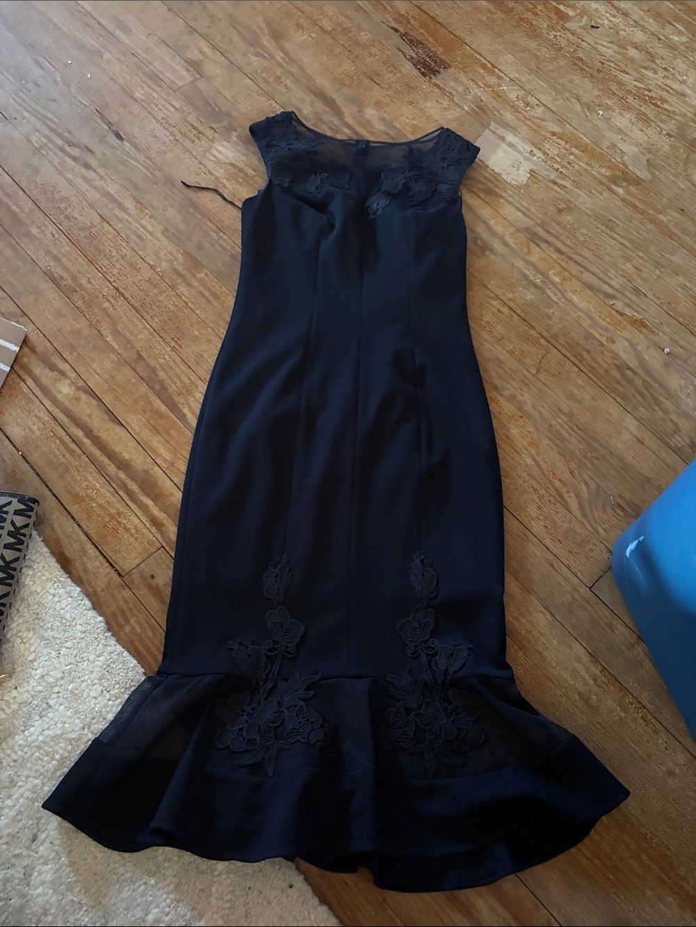 Aidan Mattox Black Lace-Accent Mermaid Hem Dress